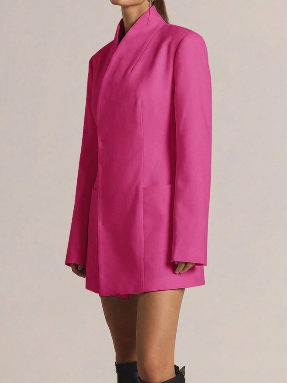 Pink Elegant Women's Blazer Dress with Cinched Waist - Picture 6 of 6